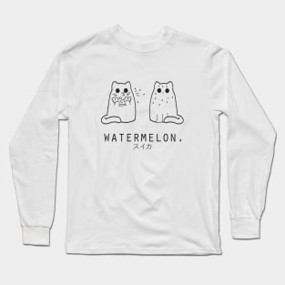 Watermelon "Suika" and Cats Minimalist/Simple Art Long Sleeve T-Shirt